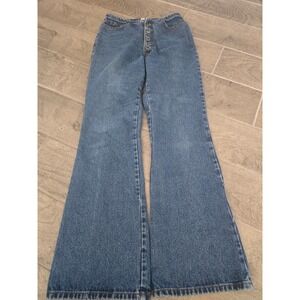 Vintage Joy Jeans Womens Medium Blue Mid Rise Button Fly Wide Leg Flare USA Y2K